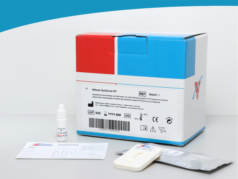 Milenia QuickLine HIT Test Kit, Test Unit, Sample Buffer and Evaluation Card